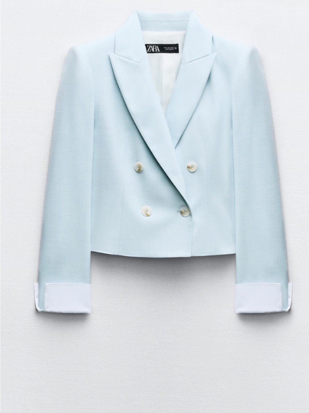 Zara Pale Blue Double-Breasted Cropped Blazer